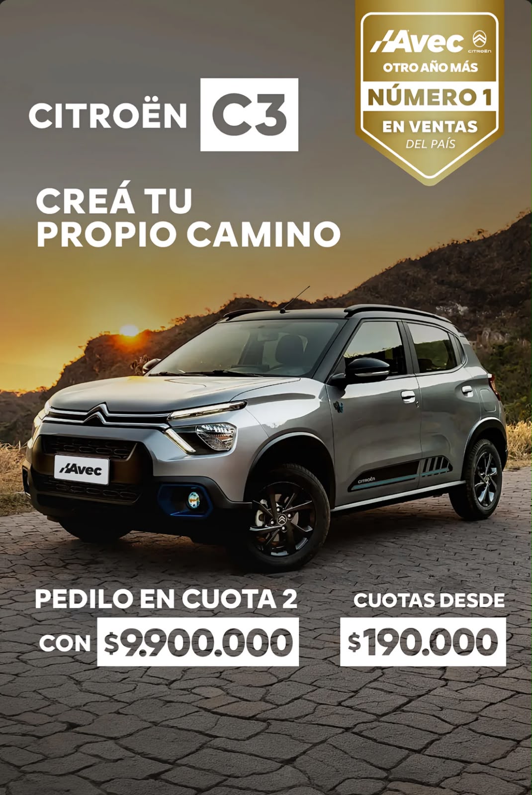 Citroën C3: pieza comercial AVEC con cuotas desde $190.000 y pedido en cuota 2 con $9.900.000.
